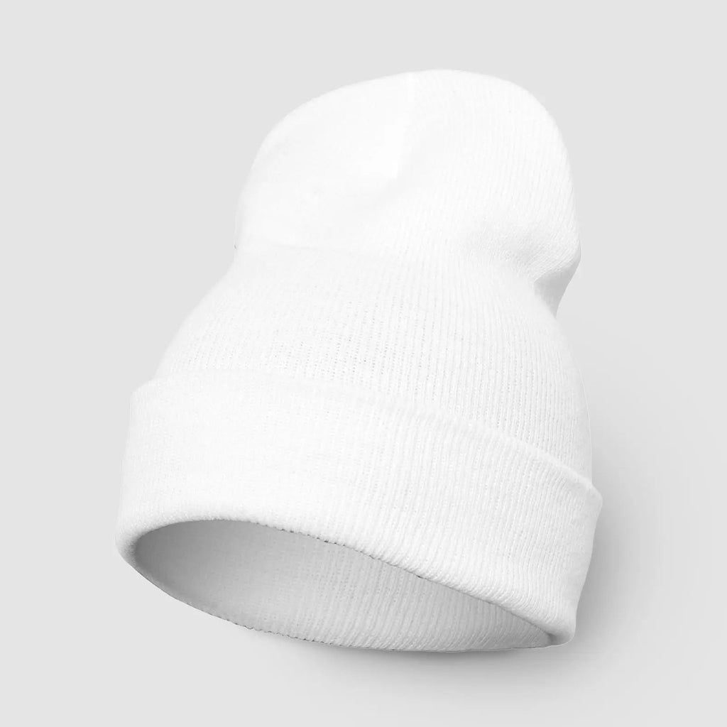 White beanie on a light gray background