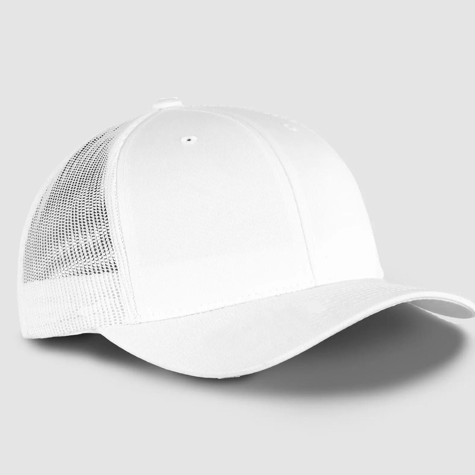 White trucker cap on a light gray background