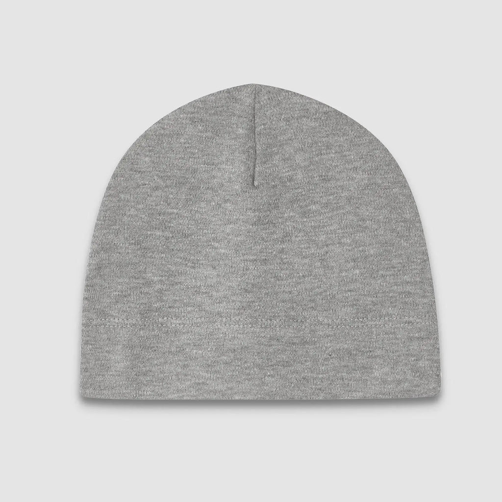 Gray beanie on a light gray background